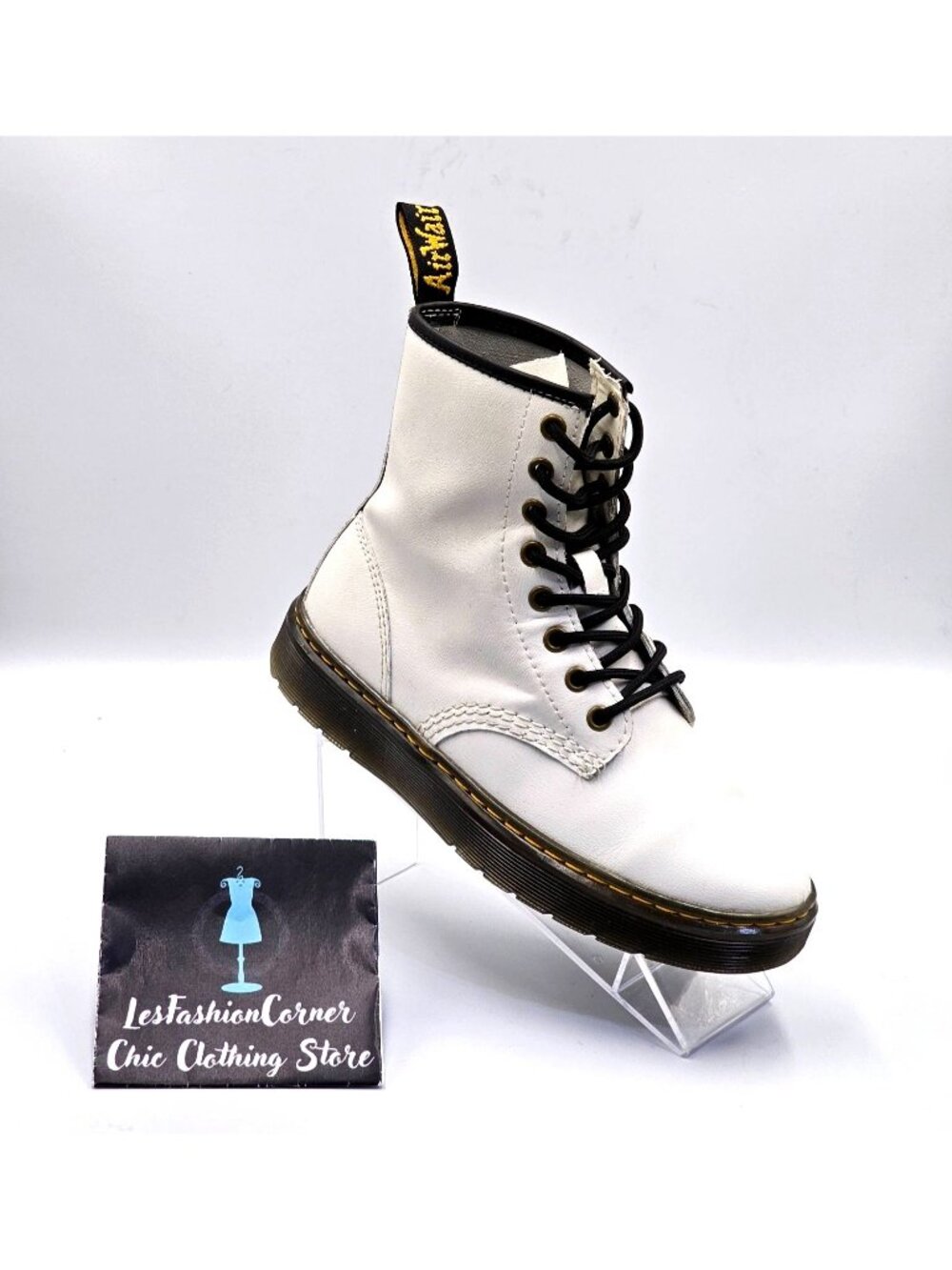 Dr. Martens Women's White Leather Zavala Lace-Up Combat Boots Size 6 2347 - Picture 13 of 16